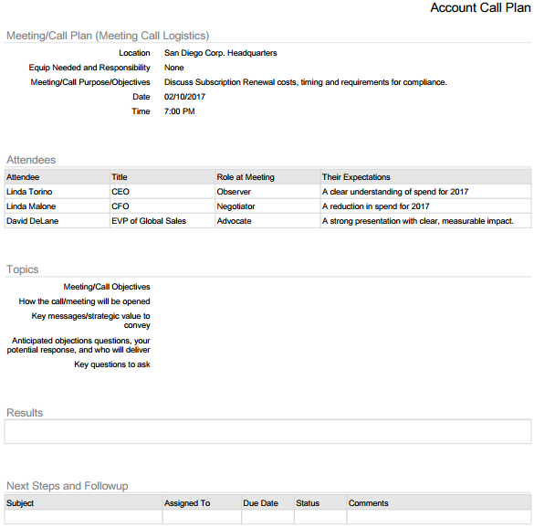 Call Plan Printed PDF