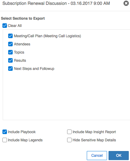 Call Plan Export Selection