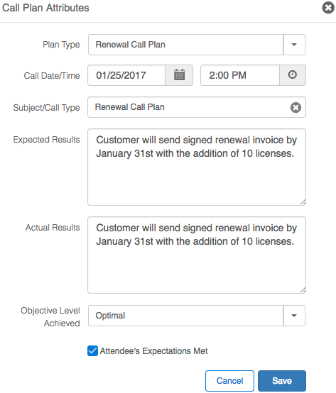 Call Plan Result Attributes