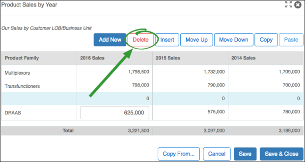 Table Many Column Delete Rows