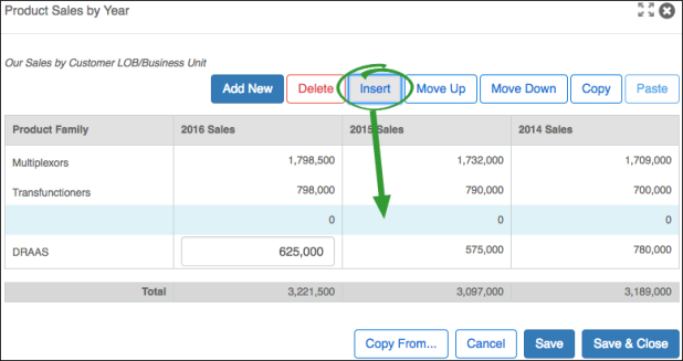 Table Many Column Insert Row